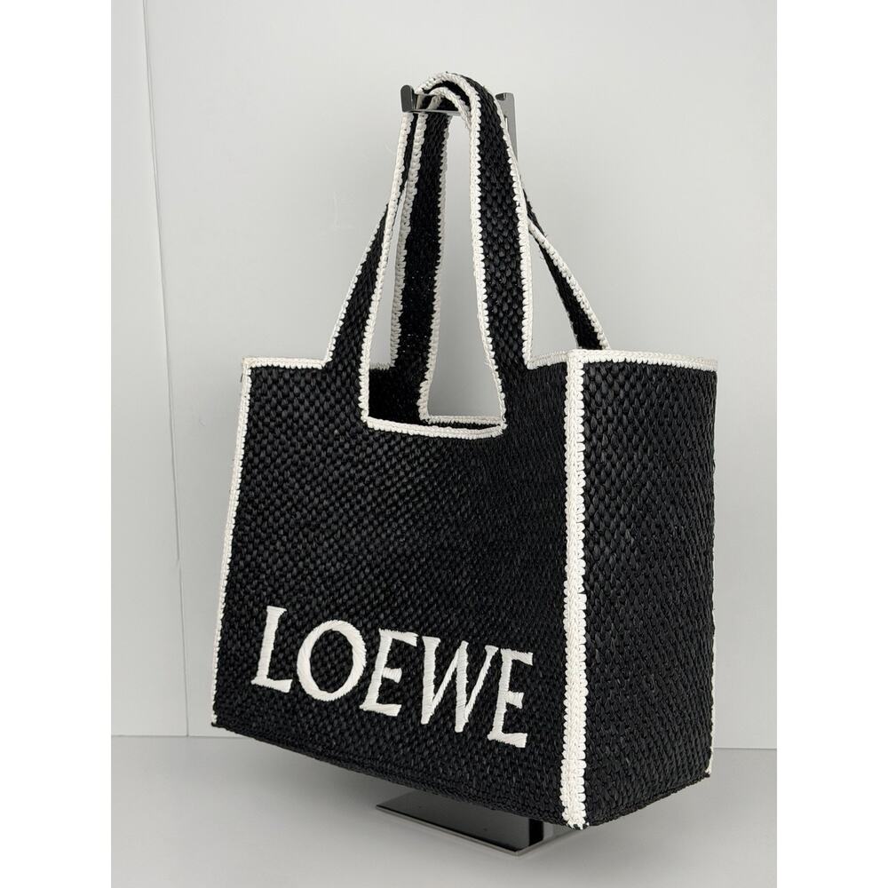 Loewe x Paula's Ibiza Font Logo Large Tote Bag in Black and White Raffia